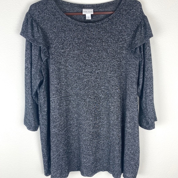 Ava & Viv Plus Size 1X Ruffled Shoulder 3/4 Sleeve Gray EUC - Picture 4 of 8